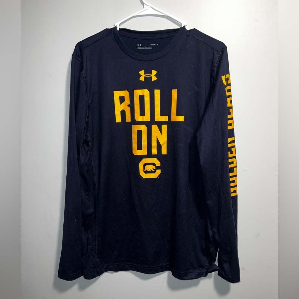 Under Armour Men's Dark Blue Long Sleeve Tee with Yellow Graphics